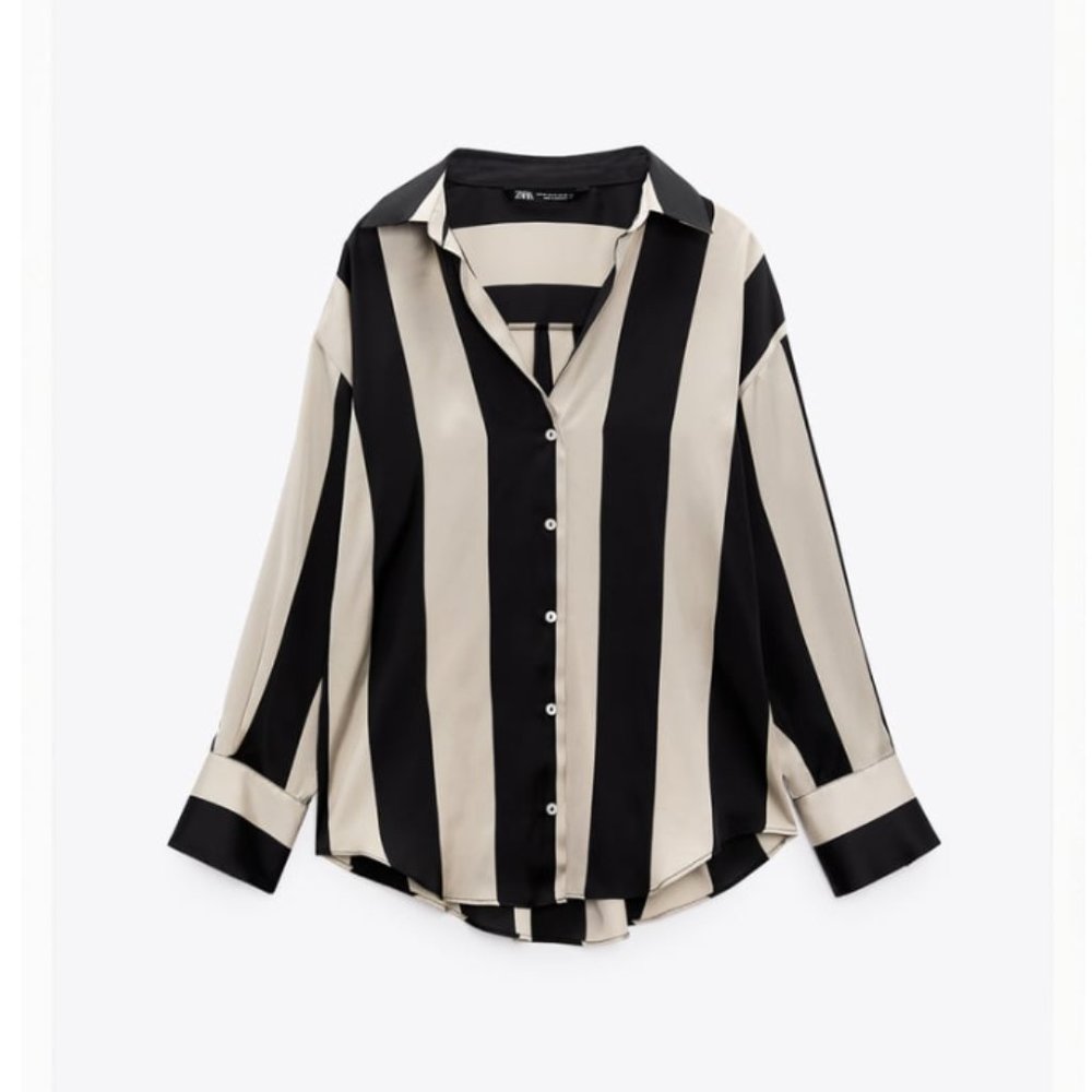 Striped Satin Shirt - Black & Sand